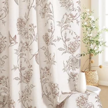 Imagem de MitoVilla Conjunto de cortina de chuveiro Brown Farmhouse, cortinas de chuveiro de algodão floral beija-flor Cottagecore para banheiro, decoração moderna de banheiro country, 183 cm L x 183 cm C