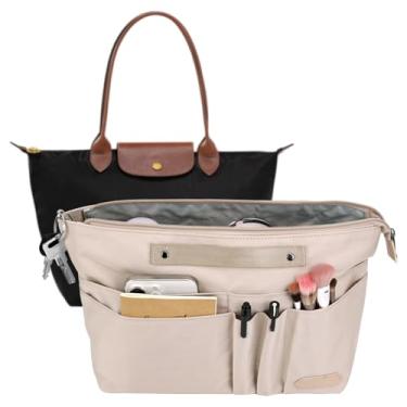 Imagem de Keepatin Inserção organizadora de bolsa para Longchamp Le Pliage Medium, divisórias de bolsa interna com zíper e 15 bolsos, forros para bolsas femininas e mais (bege, M)