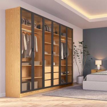 Imagem de Guarda Roupa Casal 2,43m com 6 Portas de Vidro Fumê 100% MDF - Móveis 