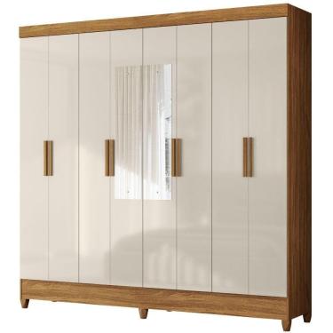 Imagem de Guarda Roupa Casal Espelho 8p 204 Cm Marajo Freijo Off White Moval