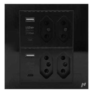 Imagem de Tomada Inteligente 4x4 Com 4 Tomadas 2 Saídas USB-C 2 USB Compatível Com Tuya Google Alexa