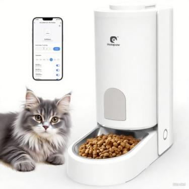 Imagem de HOLAPAW Alimentador automático para gatos, dispensador de comida cronometrada de 3,7 L, alimentador WiFi para animais de estimação com controle de aplicativo para alimentação remota de alimentos secos