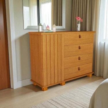 Imagem de Cômoda para Quarto Talisma 4 Gavetas com Porta Ripada Sapateira Multiu