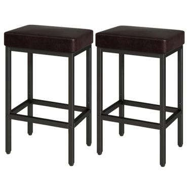 Imagem de YMYNY Conjunto de 26 banquetas de bar com altura de balcão de 66 cm, banquetas de cozinha modernas marrom-escuras com perna de metal, cadeiras de bar para cozinha, ilha, balcão de café da manhã, sala