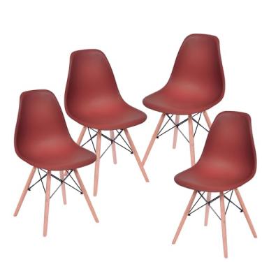 Imagem de Cadeira Charles Eames Design Clássico com Encosto Anatômico, Assento Ergonômico e Pernas de Madeira Natural para Sala, Escritório ou Jantar - Unidade ou Kit (10, Telha, Adulto)