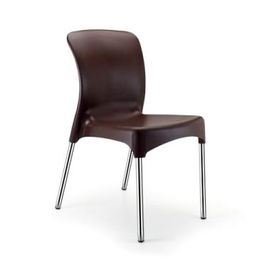 Imagem de Cadeira Sec Line Coffee, em resina de Polipropileno, com pés em tubo redondo de alumínio, com sapatas anti derrapantes, suporta 120 kg.