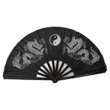 Imagem de Leque Oriental Grande Para Kung Fu E Tai Chi - AcessóRio Para ApresentaçãO De DançA E Artes Marciais(Preto com dragão)