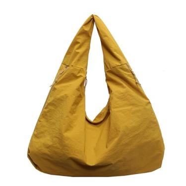 Imagem de Bolsa de nylon para mulheres, bolsa tiracolo sólida, grande, folgada, bolsa Hobo, multibolsos, bolsa de ombro crescente (amarela)