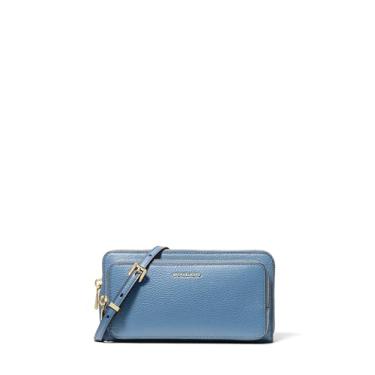 Imagem de Michael Kors Carteira transversal continental grande Jet Set, ferragens douradas/couro seixo/azul francês