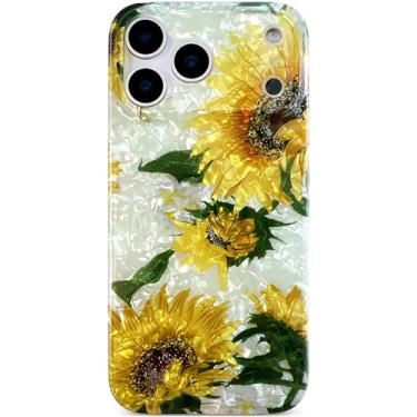 Imagem de Qokey Capa para iPhone 17 Pro Max 17.5 cm Flor, Slim Fit Thin Sparkle Bling Soft Bumper Lightweight Soft Anti-Scratch Phone Semi-Transparente Capa Compatível com Telefones Escuros e Claros, Girassol