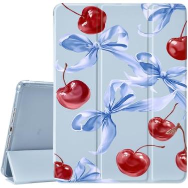 Imagem de JOYLAND Blue Bows&Cherry Capa protetora para iPad 7ª/8ª/9ª geração (2019/2020/2021) 10,2 polegadas com suporte de lápis - capa protetora com suporte de três dobras com parte traseira de TPU macio
