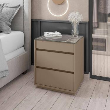 Imagem de Mesa de Cabeceira 3 Gavetas com Organizador Tampo Vidro Belize  Cinza