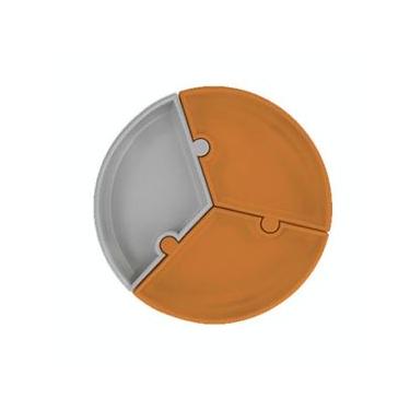 Imagem de Prato Infantil De Silicone Encaixe Puzzle Marrom E Cinza - Minikoioi