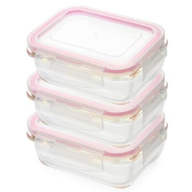 Imagem de Kit potes herméticos de vidro marmita p tampa trava 3 peças