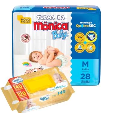 Imagem de Kit 01 Pacote Fraldas Turma da Mônica Jumbo + 140 Lenços Toalhas Umedecidas (MD)