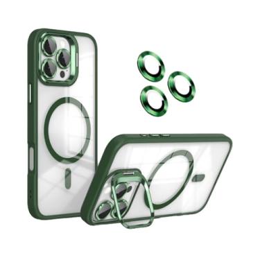 Imagem de Capa de telefone transparente à prova de choque com protetor de lente de câmera Clarity e suporte dobrável – Compatível com MagSafe Slim Clear Cover, proteção antiqueda resistente TPU para iPhone 16