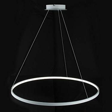 Imagem de 1-Luminária Pendente Circular, Lustre de Metal Acrílico LED Moderno Suspenso Ajustável Luz Pendente para Sala de Estar, Quarto, Cozinha, Branco + TricolorLight-80cm