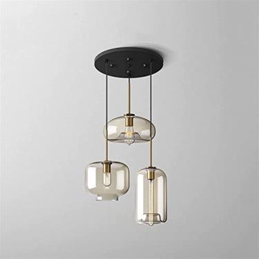 Imagem de Luminária pendente de vidro, luminária pendente retrô para mesa de jantar E27, lustre de vidro, luminária suspensa de 3 luzes para sala de jantar, quarto, sala de estar, ilha de cozinha (tam