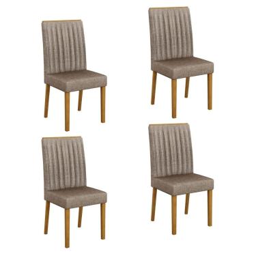 Imagem de Conjunto 4 Cadeiras para Sala de Jantar Pés em Madeira Maciça Mari Bege