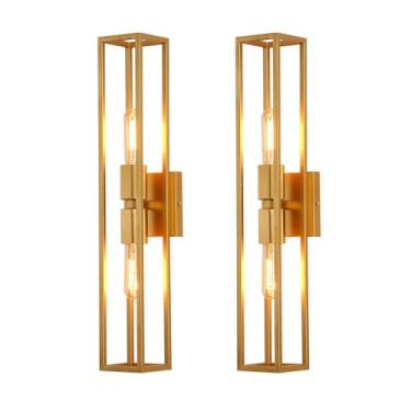 Imagem de Pacote com 2 arandelas de parede modernas com estrutura de metal, luminária retangular de parede de fazenda, luminária de parede industrial para cima e para baixo, luminária de banheiro vint