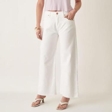 Imagem de Calça Jeans Color Cropped Wide Cintura Alta - Bloom, Branco, 48