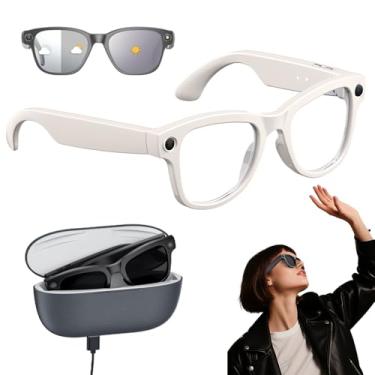 Imagem de Óculos Bluetooth AI Inteligentes Com Câmera De 8MP E Chat GPT, Vídeo 1080P E 32GB De Armazenamento, Estojo De Carregamento De 3600mAh, Para Viagens/Vlogs(White+Black case)