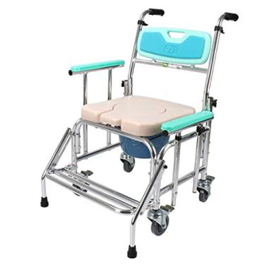 Imagem de Cadeira cômoda cadeira de chuveiro com rodas assento acolchoado de poliuretano cadeira cômoda cadeira de banheiro cadeira de rodas para mulheres grávidas idosas transporte portátil rolamento