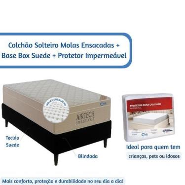 Imagem de Colchão Ortobom Airtech Molas Ensacadas Solteiro 88x188 com Base Box S