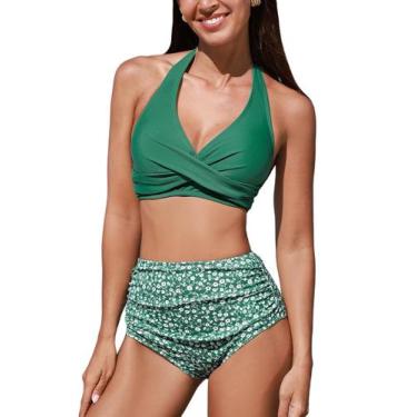 Imagem de Conjunto de biquíni CUPSHE, roupa de banho feminina com decote em V e 