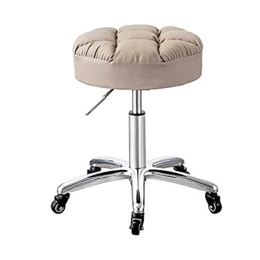 Imagem de Banqueta giratória de altura ajustável com assento macio de couro PU resistente a arranhões, banquinho de escritório com rodas para salão médico cinza (bege)