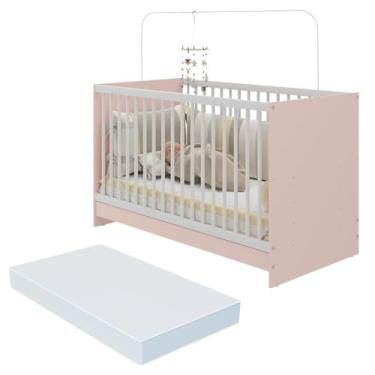Imagem de Berço 3 em 1 com Colchão Incluso Multimóveis Mp4394 Rosa/branco