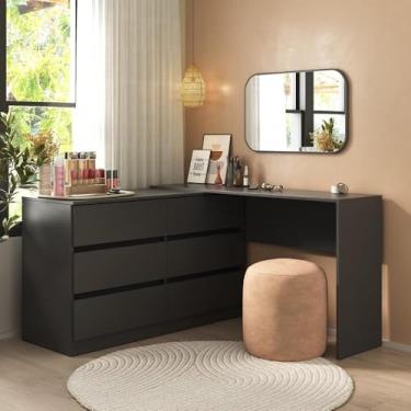 Imagem de Penteadeira de Canto Flex Multimóveis MP4404 – 120cm, 6 Gavetas, Preto, Espaçosa e Elegante para Maquiagem