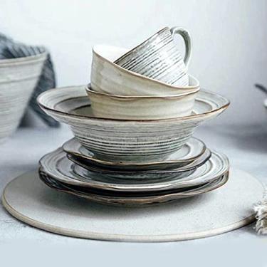 Imagem de Conjunto de prato e tigela de porcelana de grau AB, conjunto de louça de grés 5 peças, conjuntos de louça de porcelana nórdica, conjunto de jantar de cerâmica para 1 pessoa, conjunto de pratos de