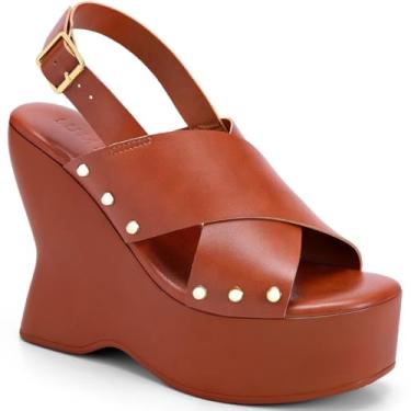 Imagem de Sandália Feminina Lumiss Plataforma Anabela Alta Tachas Dourada Rebite caramelo38