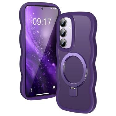 Imagem de KMAMBAG [Suporte magnético e moldura ondulada] Capa para Samsung Galaxy S25 FE [Apto para Mag Safe] [Proteção contra quedas militar] Capa de anel de telefone S25 FE translúcida não amarelada para
