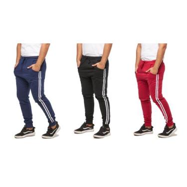 Imagem de Kit 03 Calça De Moletom Konoa Masculina Jogger Slim M1, Azul, Preto, V