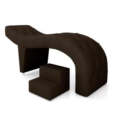 Imagem de Maca de Estética para Massagem Cílios Fixa Lash Estofada com Escada PU Marrom G83 - Gran Belo