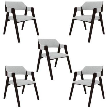 Imagem de Kit 5 Cadeiras Sala de Jantar e Jogos Carteados Madeira Maciça Poker Linho Cinza/Tabaco G42 - Gran Belo