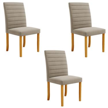 Imagem de Kit 3 Cadeiras de Sala de Jantar Estofadas Veiga Madeira Maciça Linho Bege Escuro G78 - Gran Belo