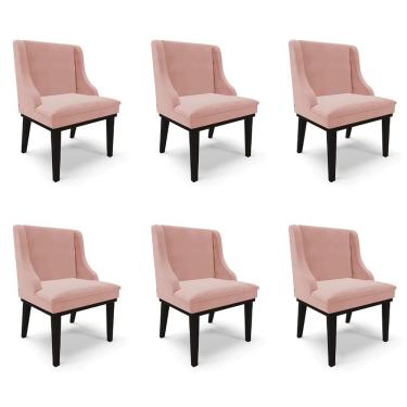 Imagem de Kit 6 Cadeiras Decorativas Sala de Jantar Base Fixa de Madeira Firenze Veludo Rosê/Preto G19 - Gran Belo