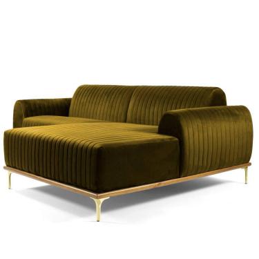 Imagem de Sofá 4 Lugares com Chaise Base de Madeira Euro 265 cm Veludo Mostarda - Gran Belo