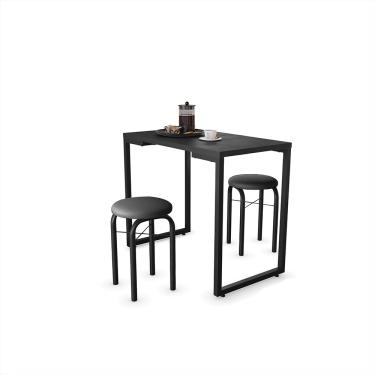 Imagem de Mesa de Cozinha Industrial Porto Preto 90 cm com 02 Banquetas Manu Corino Preto - D'Rossi