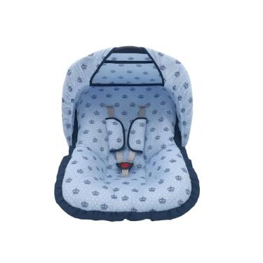 Imagem de Kit Completo para Bebê Conforto – Universal com Capa, Capota e Protetores de Cinto – Tecido 100% Algodão – Confortável e Macio (Coroinha Azul)