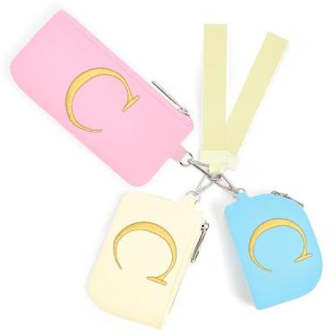 Imagem de Mini porta-chaves com zíper para mulheres e meninas: três bolsas de moedas com 2 alças - melhores presentes para aniversários, Natal, festas de casamento, dia dos namorados, ano novo (C, azul, rosa e