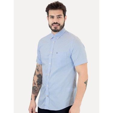 Imagem de Camisa Tommy Hilfiger Masculina Manga Curta Pocket Gingham Azul Claro-Masculino