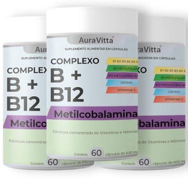 Imagem de Complexo B Concentrado – B1, B2, B3, B5, B6, B7, B9 (Metilfolato), B12 (Metilcobalamina) + Vitamina C e Cromo - AuraVitta Suplemento Alimentar Concentrado de Vitaminas e Minerais 180 Cápsulas
