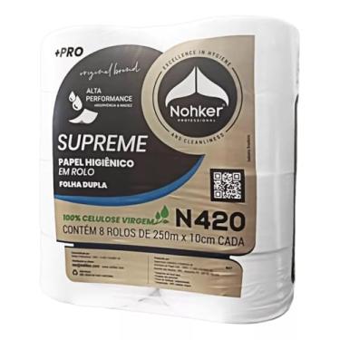 Imagem de PAPEL HIGIENICO INSTITUCIONAL FOLHA DUPLA SUPREME NOHKER 8 ROLOS DE 250 METROS CADA