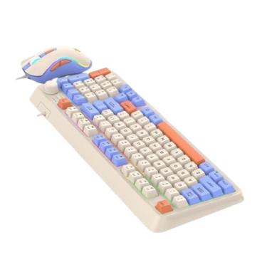 Imagem de Kit Teclado Gamer de Membrana RGB 94 Teclas e Mouse com Cabo USB com Iluminação RGB e Ergonômico para Jogos e Escritório com Layout US (Branco e Azul)