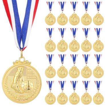 Imagem de Tobeelec Conjunto de medalhas de ouro com 20 medalhas de ouro de futebol com fitas para lembrancinhas de festa, prêmios, presentes de equipe - 5 cm
