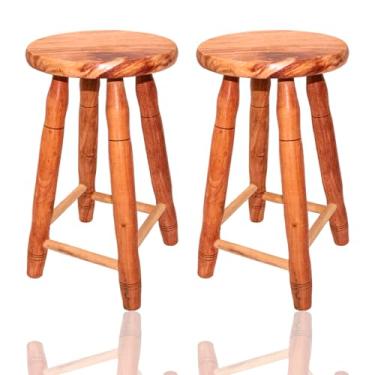Imagem de Kit 2 Banquetas Madeira Maciça Para Casa e Restaurante Tamborete 50cm de Alt